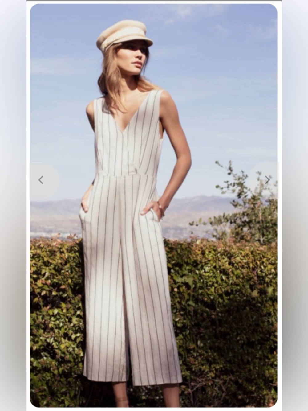GENTLE FAWN Sleeveless Cream Pinstripe V-Neck Jumpsuit